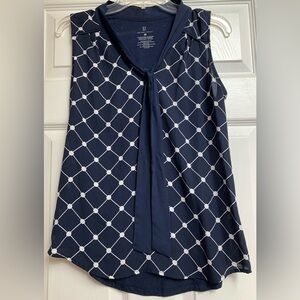 New York & Company Navy Blue & White Sleeveless Top: Size: Small